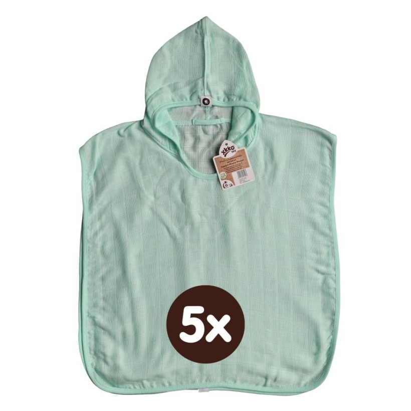Bambusové mušelínové pončo XKKO BMB - Mint 5x1ks (VO bal.)