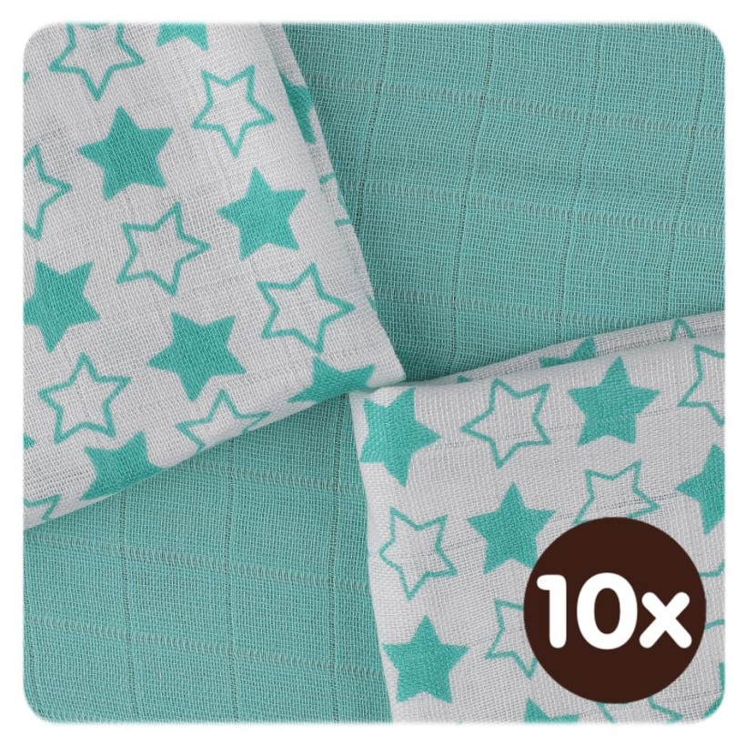 Bambusové ubrousky XKKO BMB 30x30 - Little Stars Turquoise MIX 10x9ks VO bal.