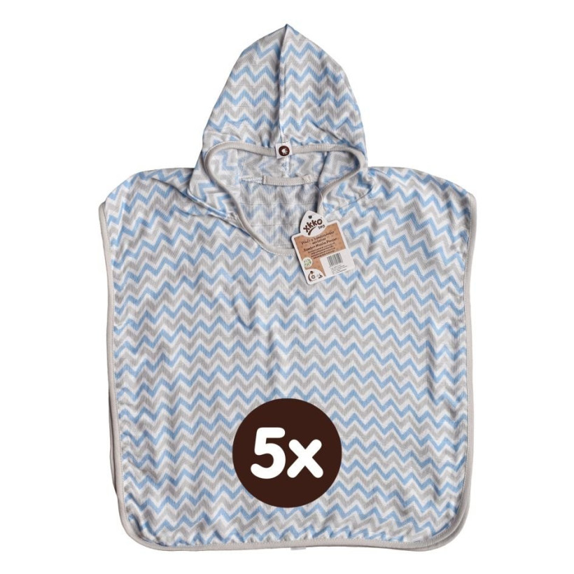 Bambusové mušelínové pončo XKKO BMB - Chevron Baby Blue 5x1ks (VO bal.)