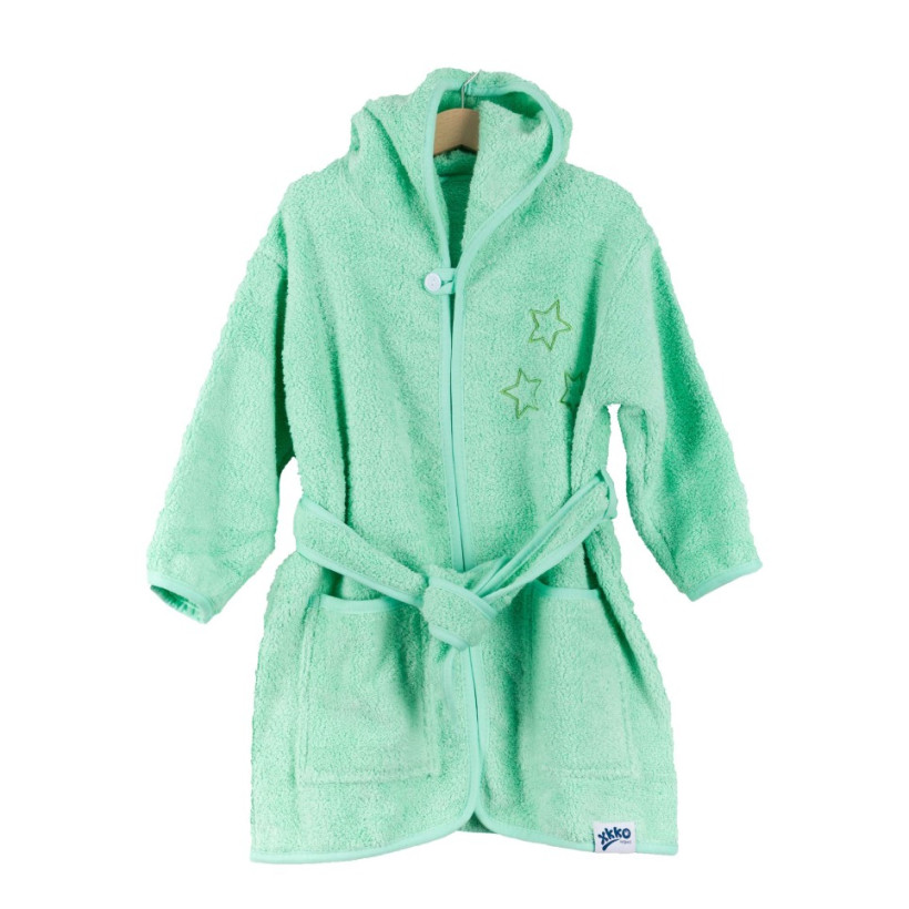 Dětský biobavlněný froté župan XKKO Organic - Mint Stars 6-12m