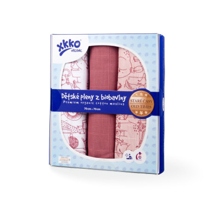 Dětské pleny z biobavlny XKKO Organic 70x70 Staré časy - Safari Mesa Rose MIX