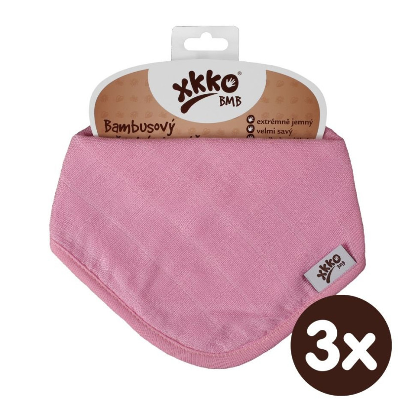 Bambusový slintáček XKKO BMB - Baby Pink 3x1ks VO bal.