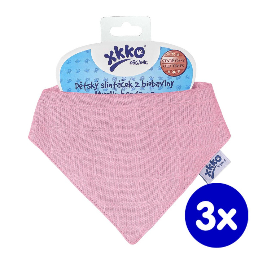 Dětský slintáček XKKO Organic Staré časy - Light Pink3x1ks VO bal.