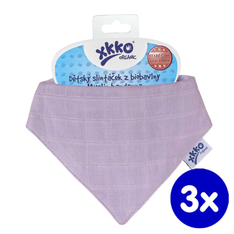 Dětský slintáček XKKO Organic Staré časy - Ultra Violet3x1ks VO bal.