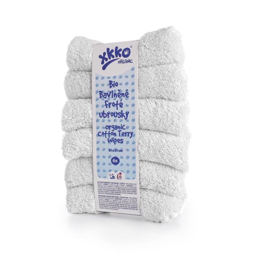 BIO bavlněné froté ubrousky XKKO Organic 21x21- Bílé 5x6ks (VO bal.)