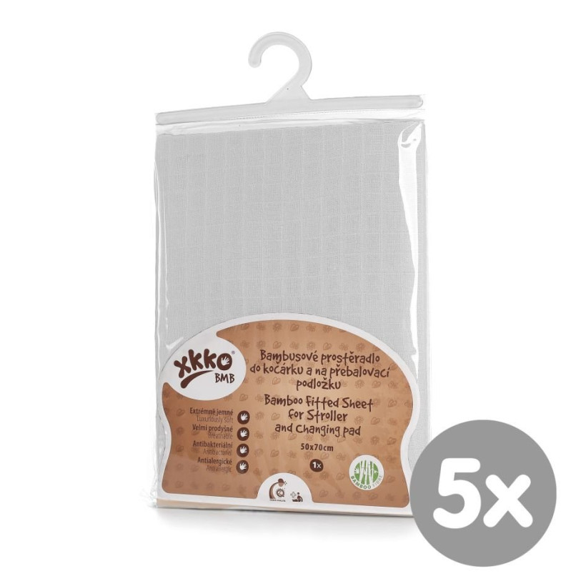 Bambusové prostěradlo s gumou XKKO BMB 50x70 - Bílé 5x1ks (VO bal.)
