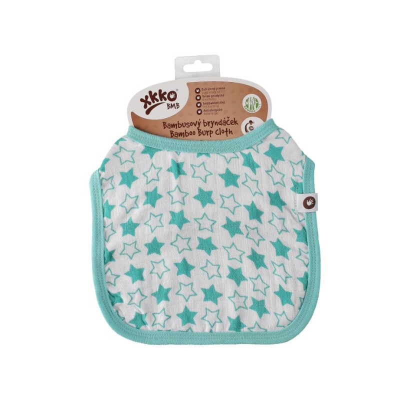 Bambusový bryndáček XKKO BMB - Little Stars Turquoise 3x1ks VO bal.