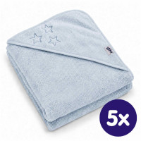 BIO bavlněná froté osuška s kapucí XKKO Organic 90x90 - Baby Blue Stars 5x1ks (VO bal.)