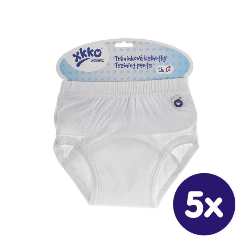 Tréninkové kalhotky XKKO Organic - Bílé 5x1ks (VO balení)