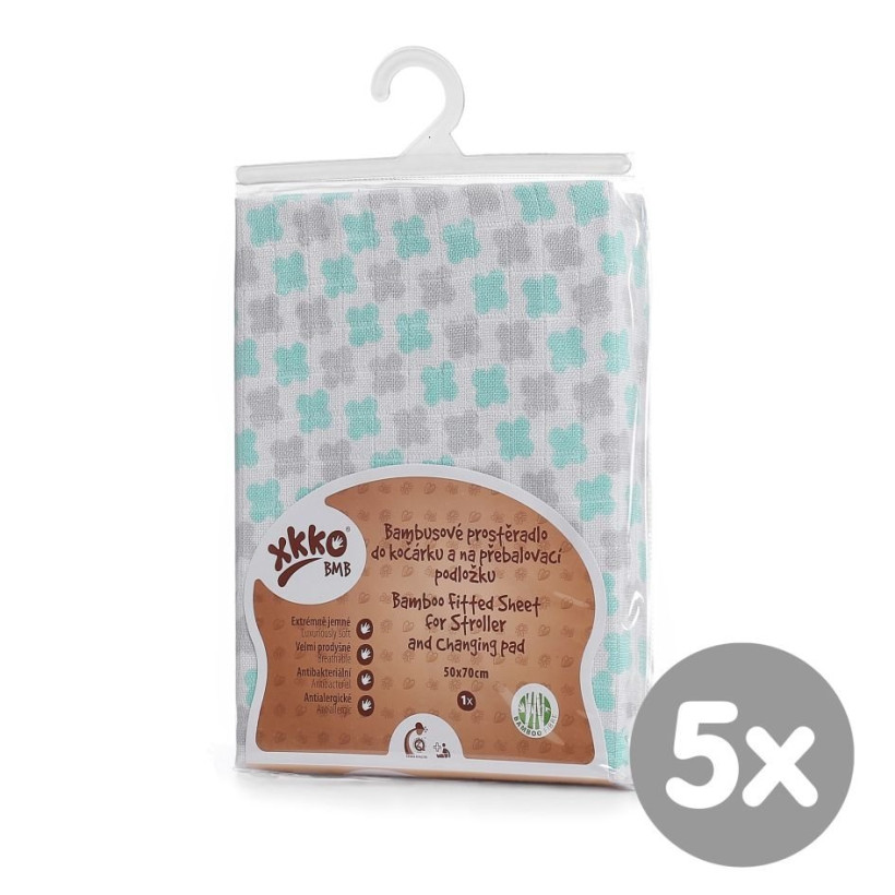 Bambusové prostěradlo s gumou XKKO BMB 50x70 - Mint Cross 5x1ks (VO bal.)