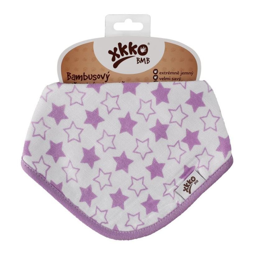 Bambusový slintáček XKKO BMB - Little Stars Lilac 3x1ks VO bal.