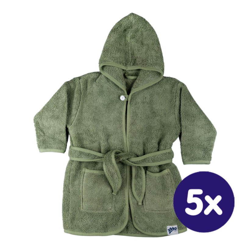 Dětský biobavlněný froté župan XKKO Organic - Granite Green 12-24m 5x1ks (VO balení)