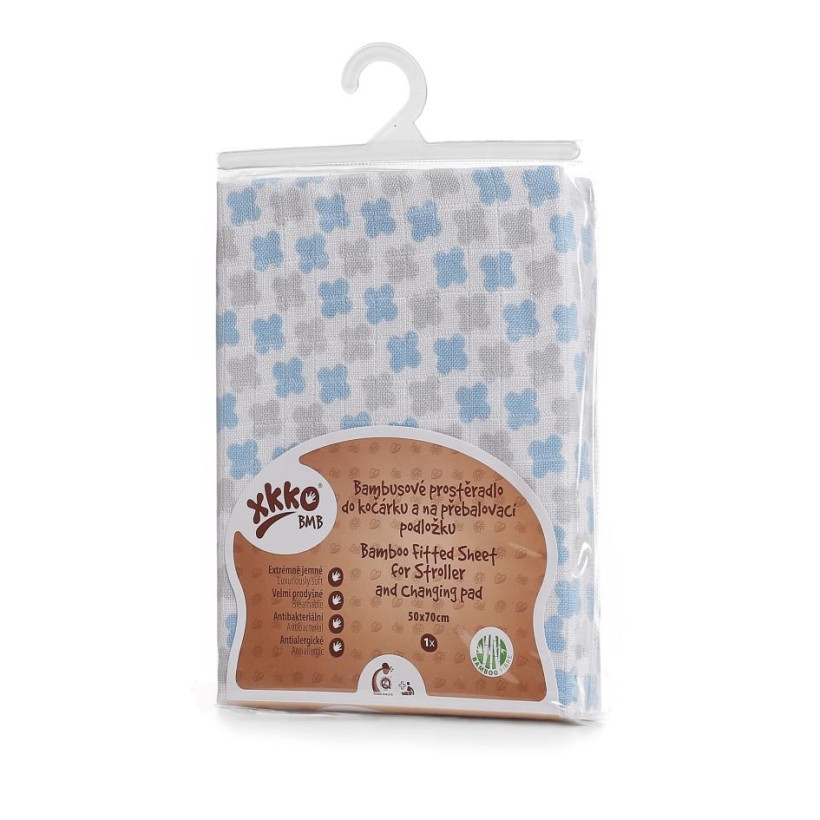 Bambusové prostěradlo s gumou XKKO BMB 50x70 - Baby Blue Cross 5x1ks (VO bal.)
