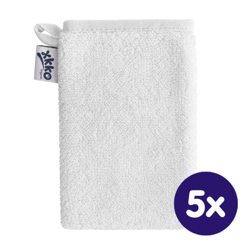 BIO bavlněná froté žínka XKKO Organic - Bílá 5x1ks (VO bal.)
