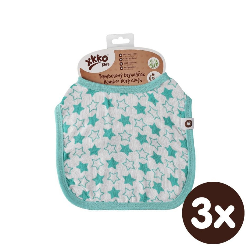 Bambusový bryndáček XKKO BMB - Little Stars Turquoise 3x1ks VO bal.