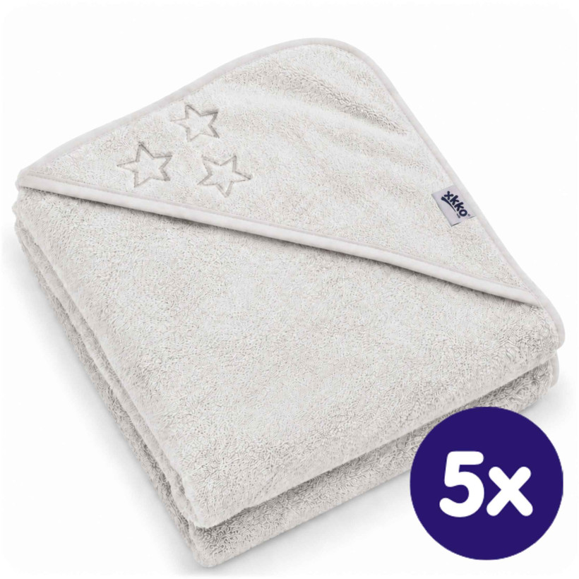 BIO bavlněná froté osuška s kapucí XKKO Organic 90x90 - White Stars 5x1ks (VO bal.)