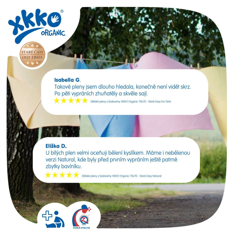 Dětské pleny z biobavlny XKKO Organic 70x70 Staré časy - Lípa