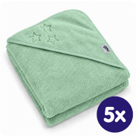 BIO bavlněná froté osuška s kapucí XKKO Organic 90x90 - Mint Stars 5x1ks (VO bal.)