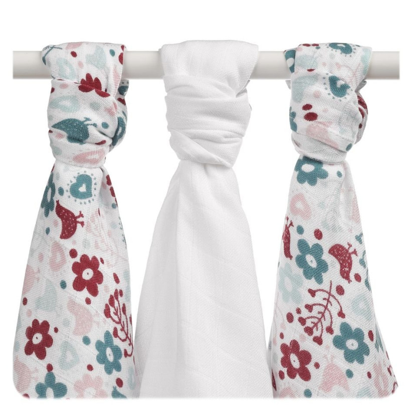 Bambusové pleny XKKO BMB 70x70 - Flowers&Birds Girls MIX 10x3ks VO bal.