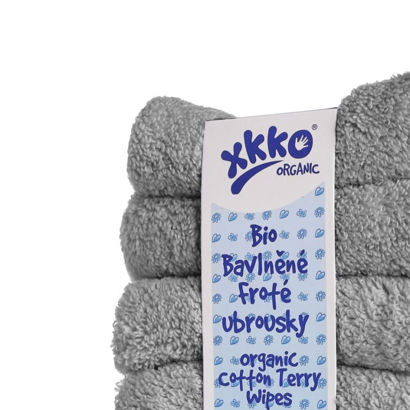 BIO bavlněné froté ubrousky XKKO Organic 21x21- Silver 5x6ks (VO bal.)