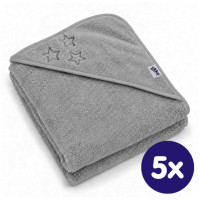 BIO bavlněná froté osuška s kapucí XKKO Organic 90x90 - Silver Stars 5x1ks (VO bal.)
