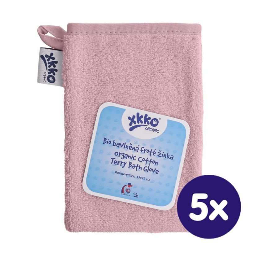 BIO bavlněná froté žínka XKKO Organic - Baby Pink 5x1ks (VO bal.)