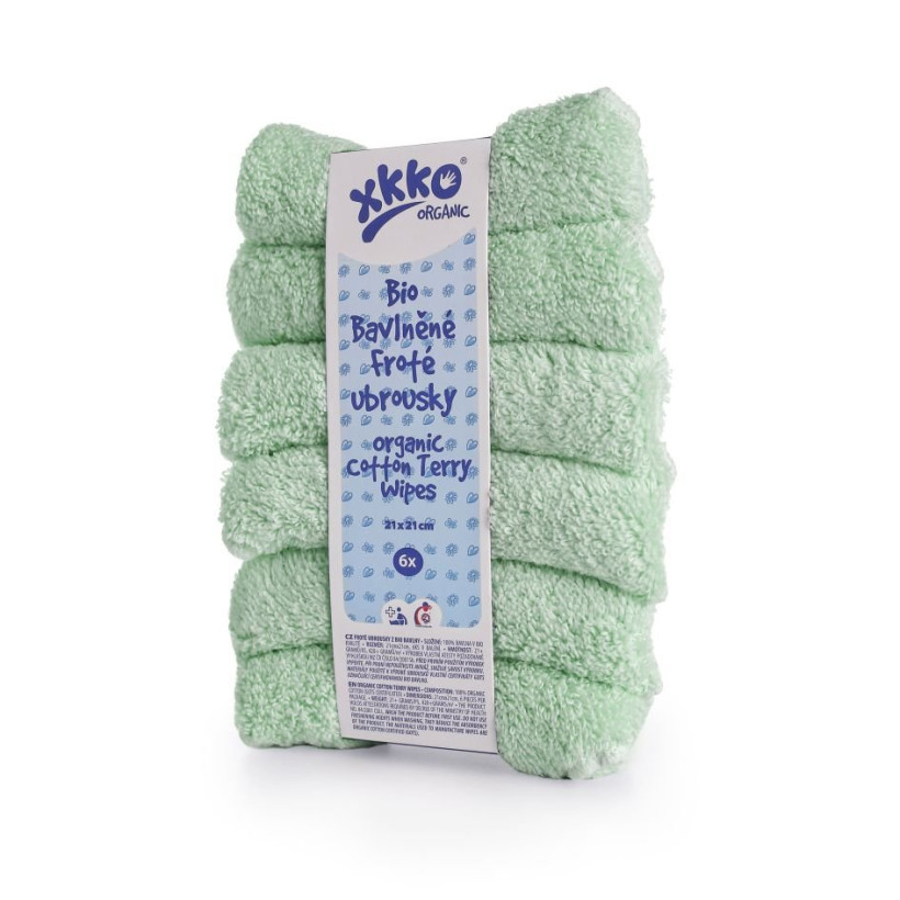 BIO bavlněné froté ubrousky XKKO Organic 21x21- Mint 5x6ks (VO bal.)