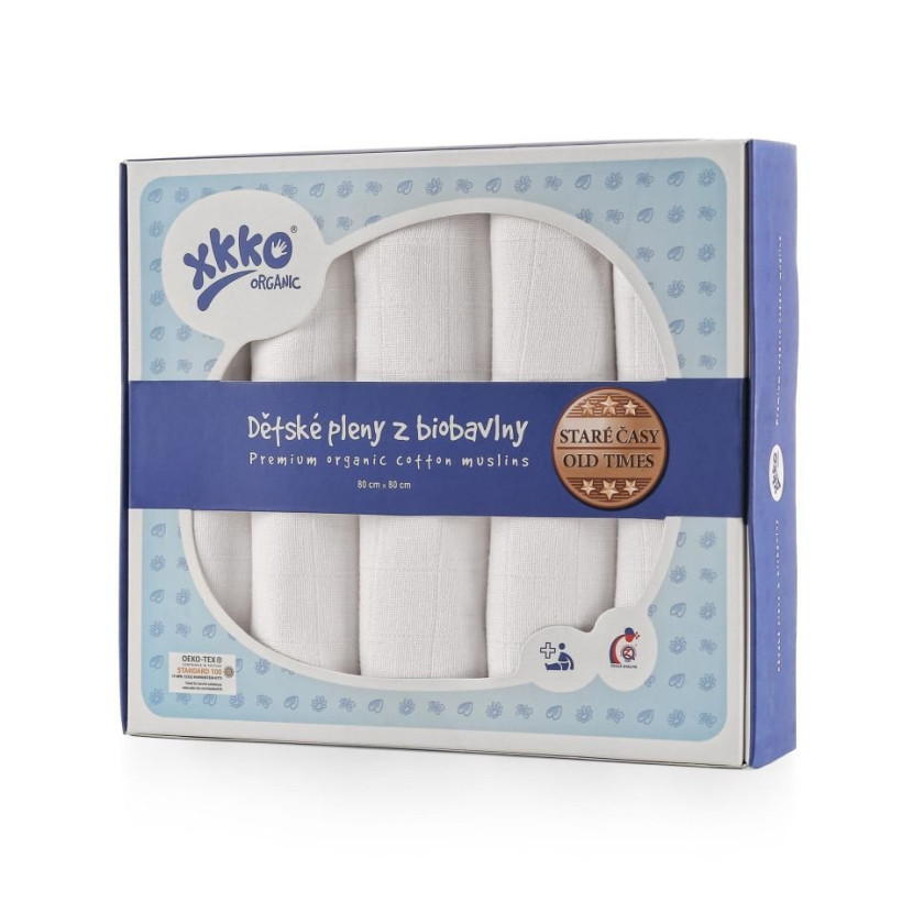 Dětské pleny z biobavlny XKKO Organic 80x80 - Staré časy Bílé