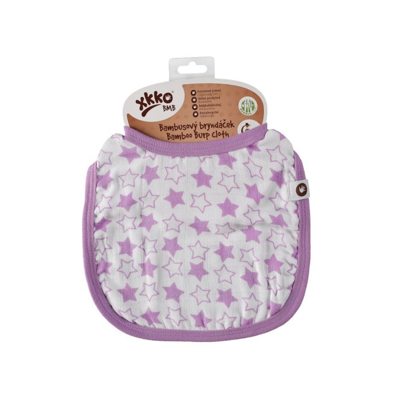 Bambusový bryndáček XKKO BMB - Little Stars Lilac 3x1ks VO bal.