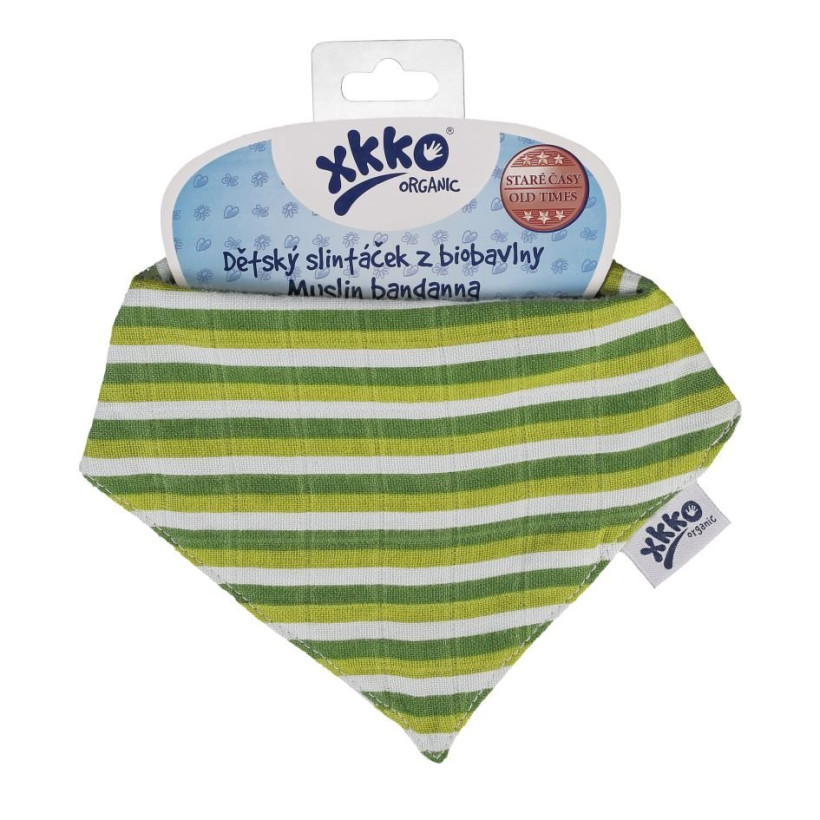 Dětský slintáček XKKO Organic Staré časy - Green Stripes