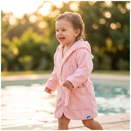Dětský biobavlněný froté župan XKKO Organic - Baby Pink Stars