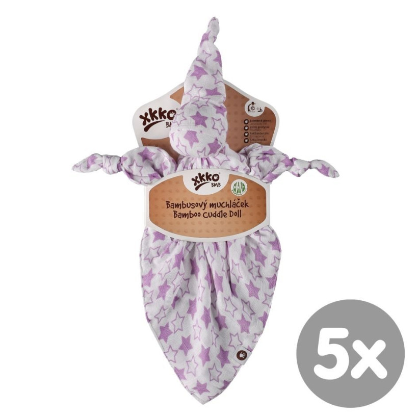 Bambusový muchláček XKKO BMB - Little Stars Lilac 5x1ks VO bal.