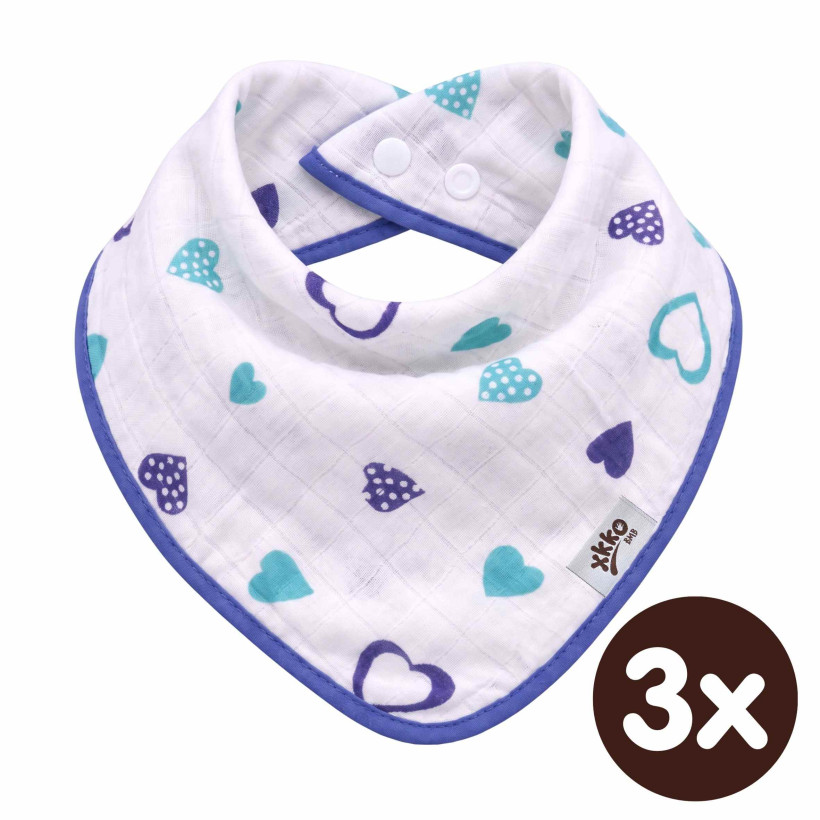 Bambusový slintáček XKKO BMB - Ocean Blue Hearts 3x1ks VO bal.