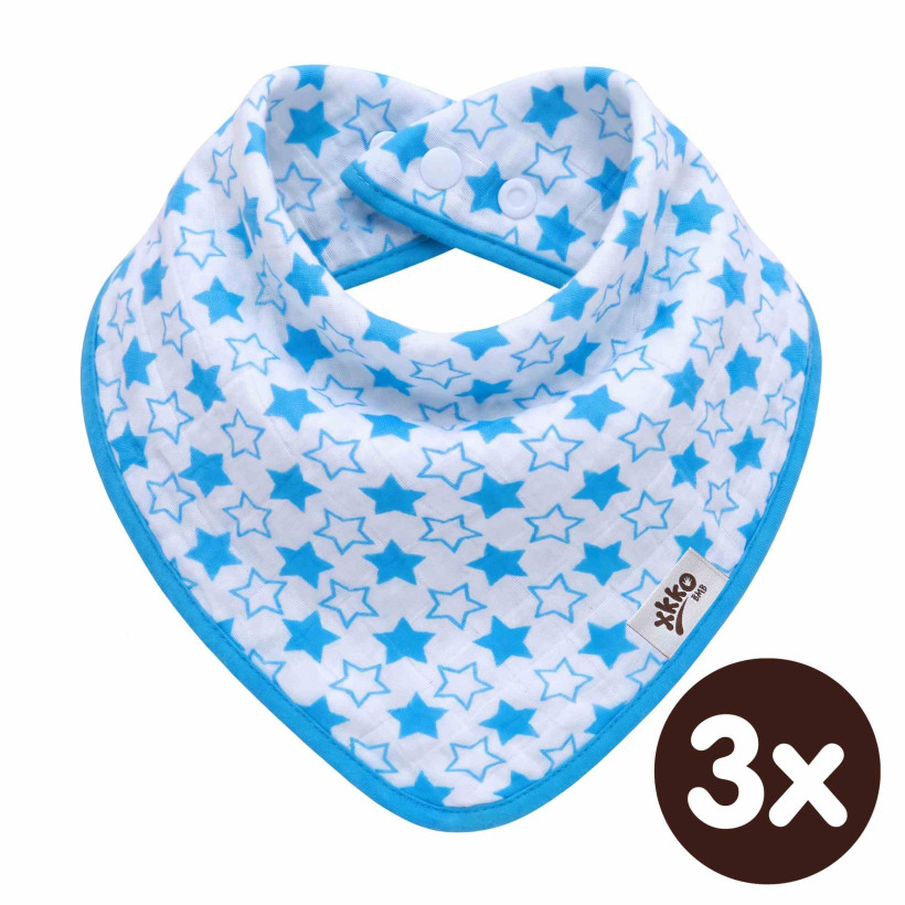 Bambusový slintáček XKKO BMB - Little Stars Cyan 3x1ks VO bal.
