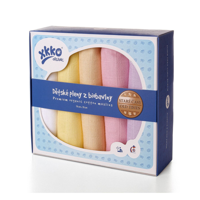 Dětské pleny z biobavlny XKKO Organic 70x70cm Staré časy Pastels for Girls