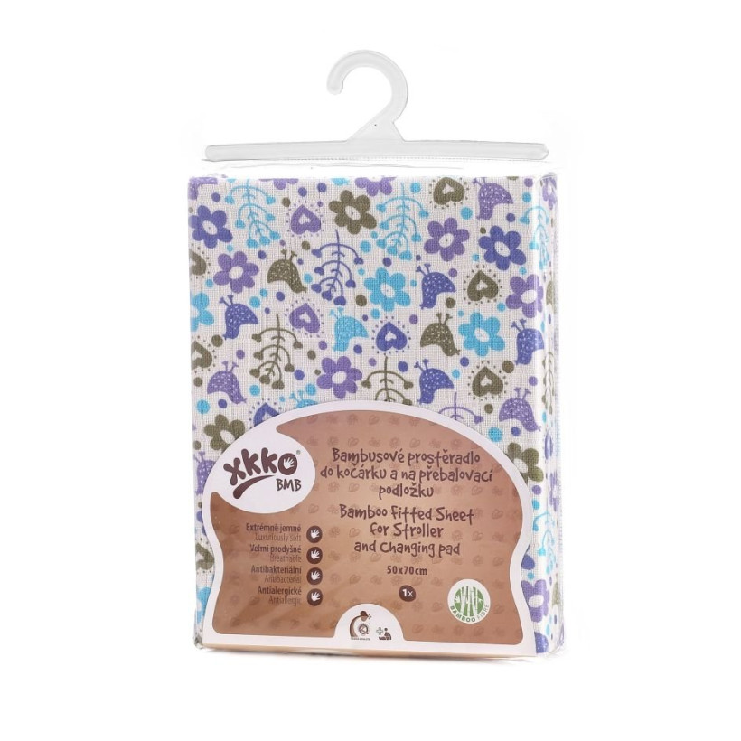 Bambusové prostěradlo s gumou XKKO BMB 50x70 - Flowers&Birds For Boys 5x1ks (VO bal.)