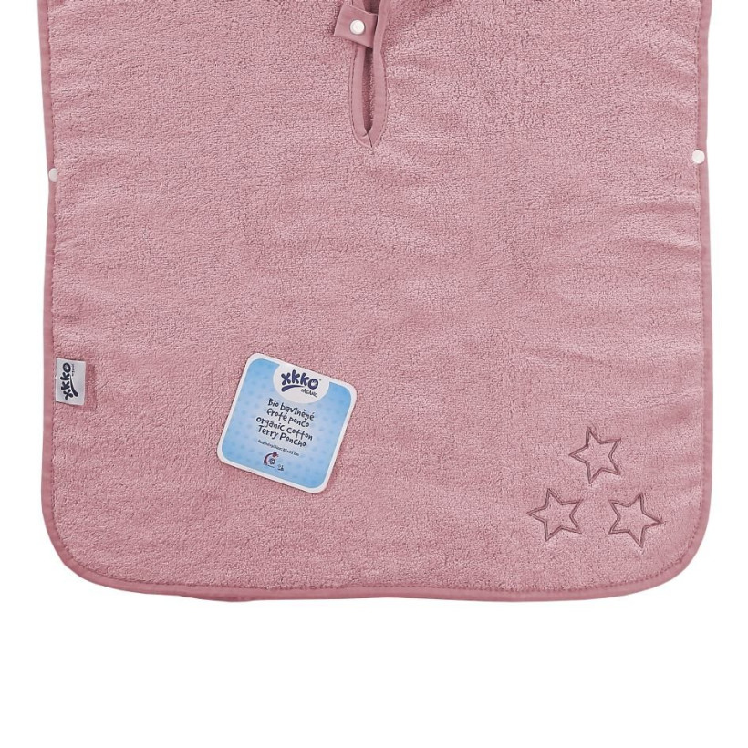 BIO bavlněné froté pončo XKKO Organic - Baby Pink Stars