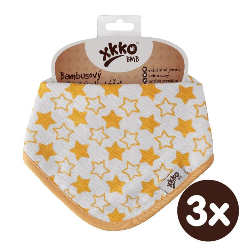 Bambusový slintáček XKKO BMB - Little Stars Orange 3x1ks VO bal.