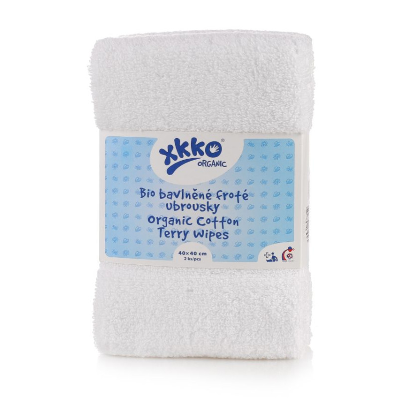 BIO bavlněné froté ubrousky XKKO Organic 40x40 - White