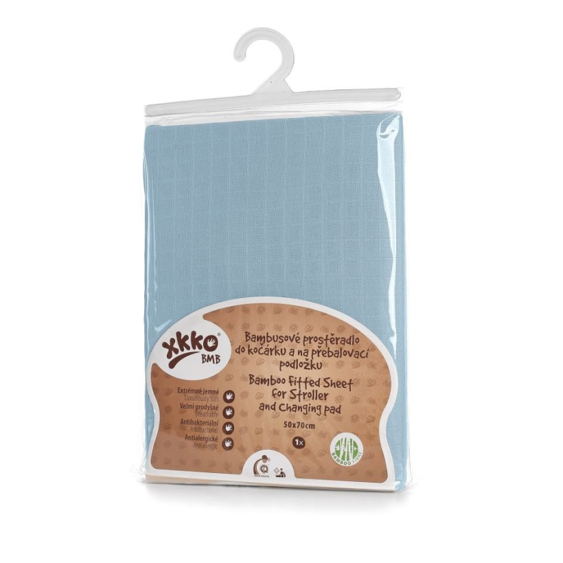 Bambusové prostěradlo s gumou XKKO BMB 50x70 - Baby Blue 5x1ks (VO bal.)
