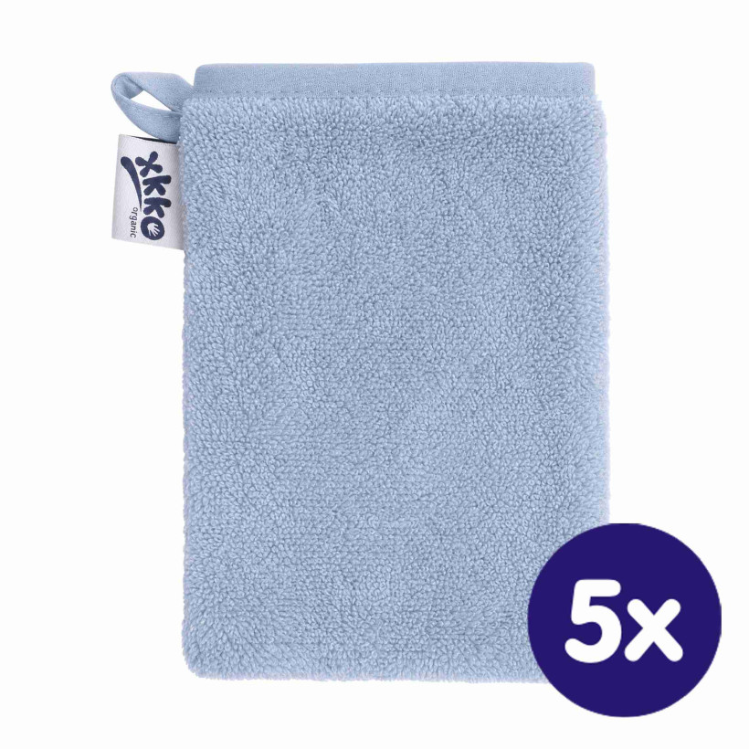 BIO bavlněná froté žínka XKKO Organic - Baby Blue 5x1ks (VO bal.)