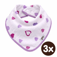 Bambusový slintáček XKKO BMB - Lilac Hearts 3x1ks VO bal.