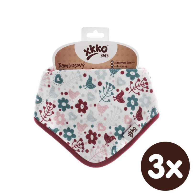Bambusový slintáček XKKO BMB - Flowers&Birds Girls 3x1ks VO bal.