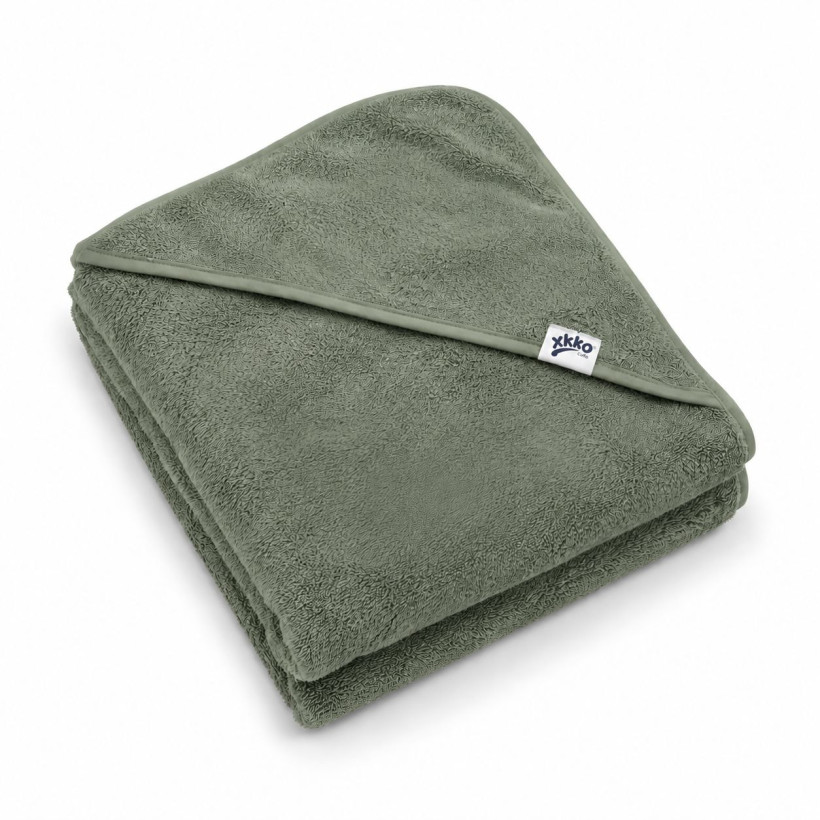 BIO bavlněná froté osuška s kapucí XKKO Organic 90x90 - Granite Green