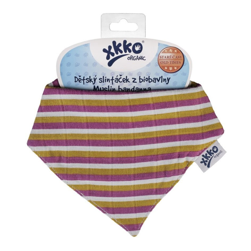 Dětský slintáček XKKO Organic Staré časy - Violet Stripes 3x1ks VO bal.