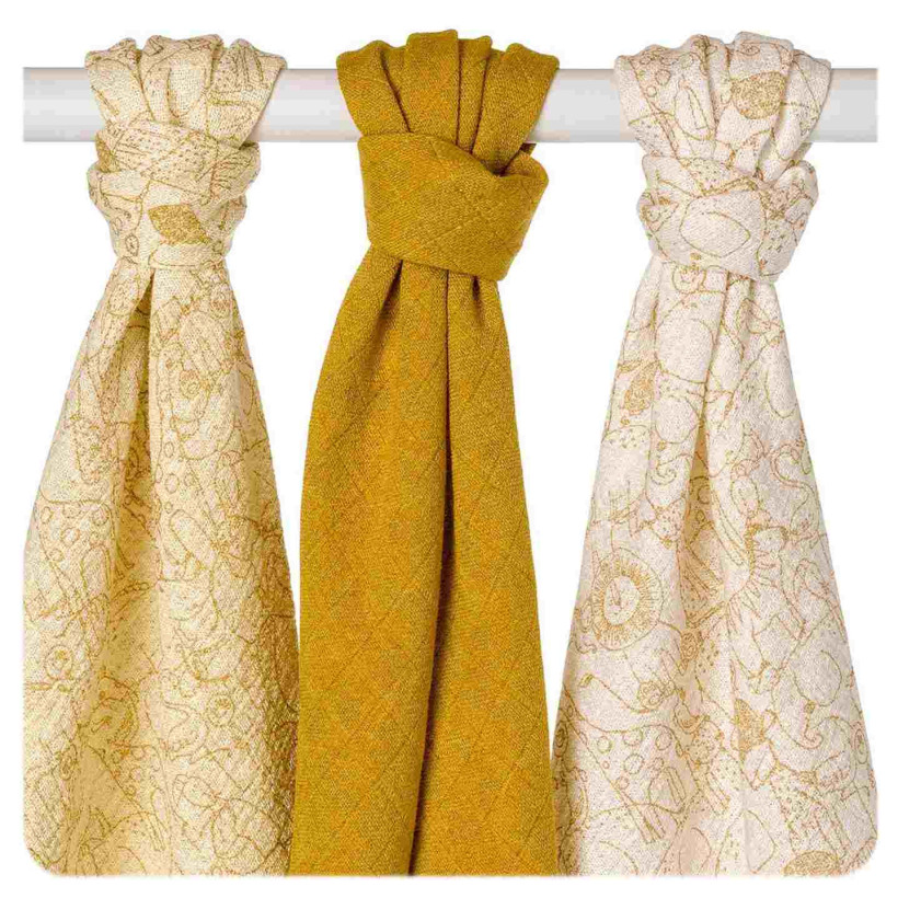 Bambusové pleny XKKO BMB 70x70 - Safari Honey Mustard MIX 3ks