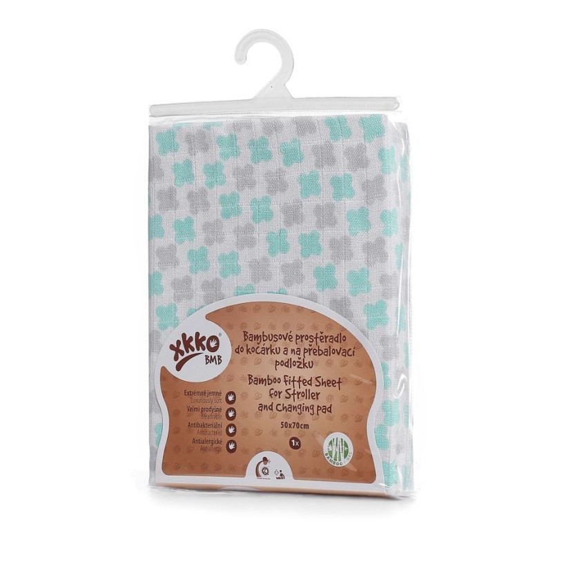 Bambusové prostěradlo s gumou XKKO BMB 50x70 - Mint Cross 5x1ks (VO bal.)