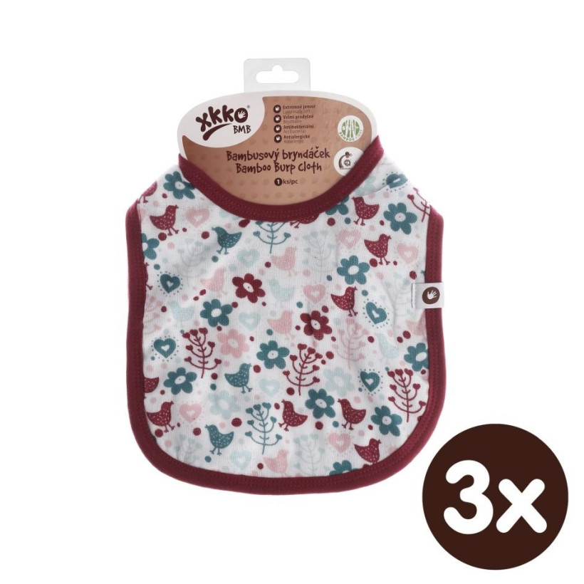 Bambusový bryndáček XKKO BMB - Flowers&Birds Girl (s PUL) 3x1ks VO bal.