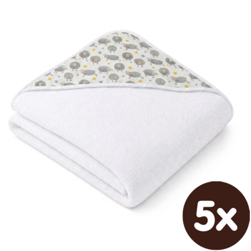 Bambusová froté osuška s kapucí XKKO BMB 90x90 - Dreamy Sheeps 5x1ks (VO bal.)