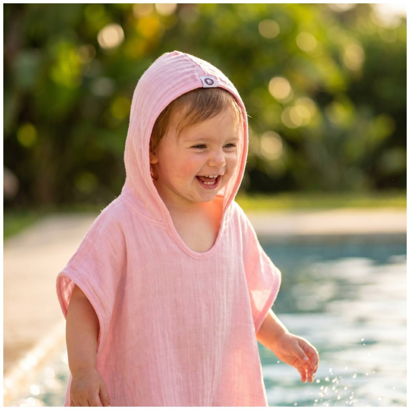 Bambusové mušelínové pončo XKKO BMB - Baby Pink